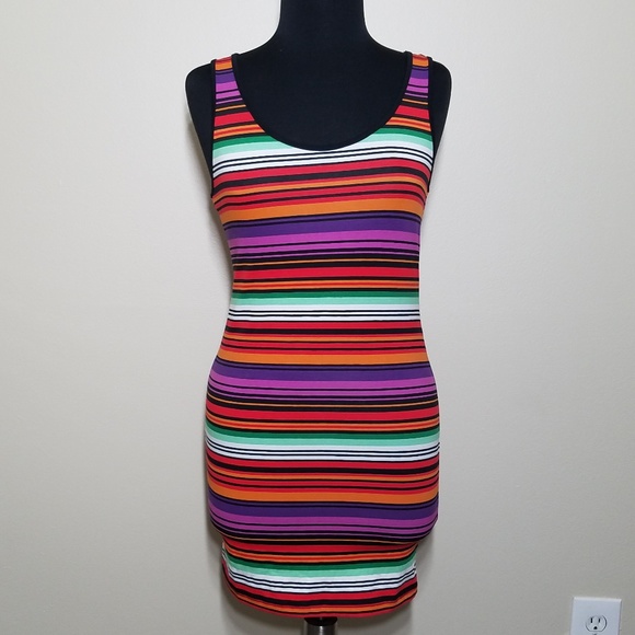 Forever 21 Dresses & Skirts - F21 Mini Dress Multi Color Stripe Bodycon NWT Lg